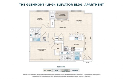 Floor plan for 2 beds, 2 baths, 1227 sqft